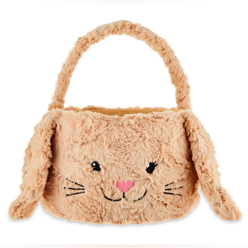 Plush Faux Fur Brown Bunny Easter Basket Medium to Small Size